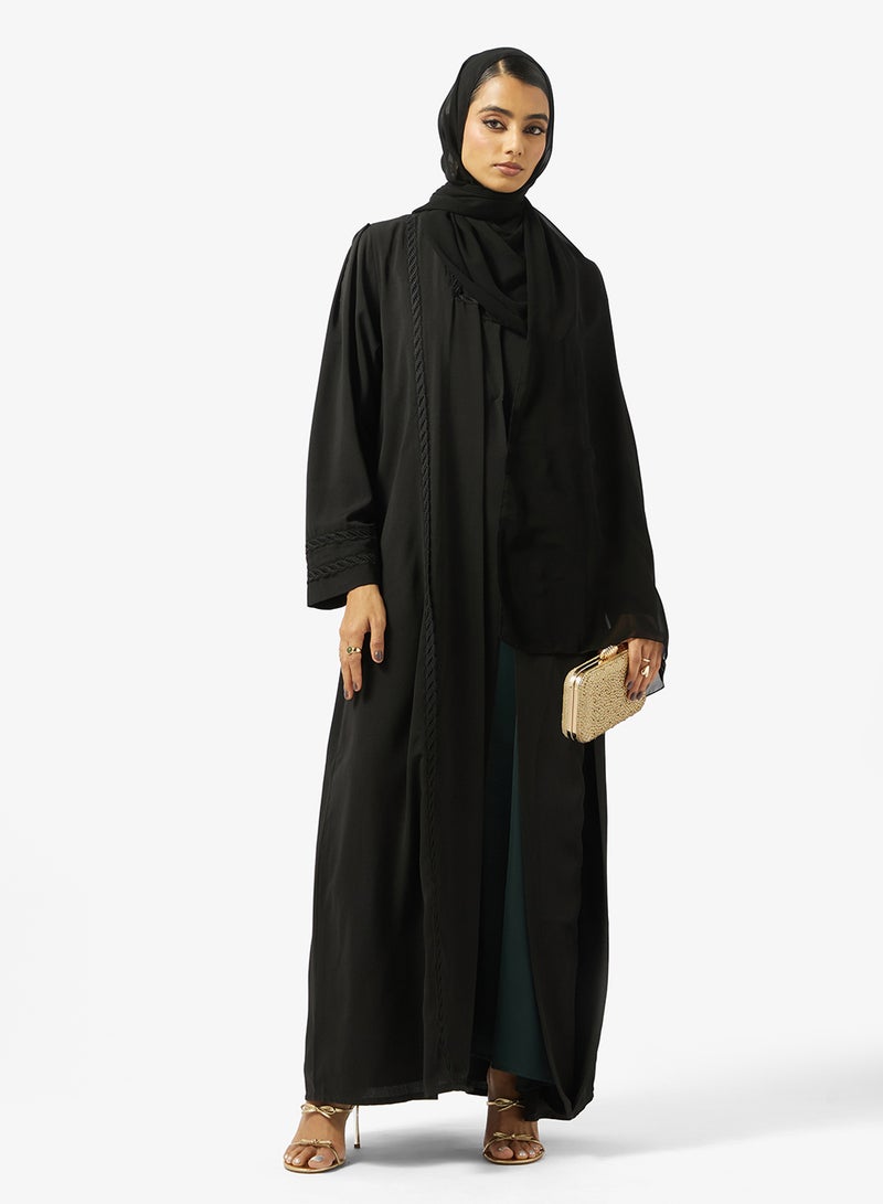 هيا كلوزيت عباية بياقة مربعة مفتوحة من الأمام بتفاصيل دانتيل - Image 5